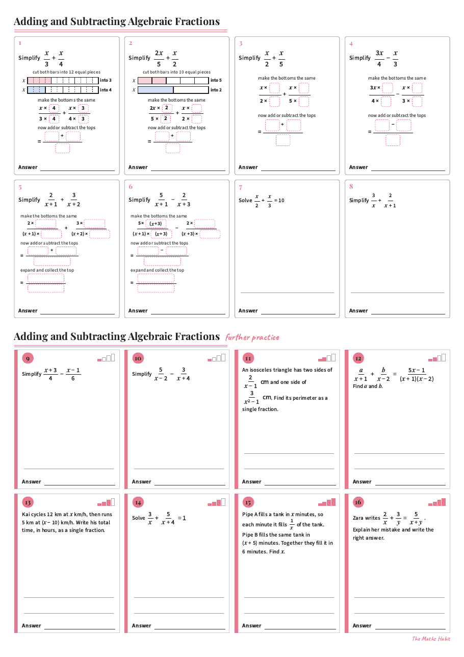 Adding and subtracting algebraic fractions, first page
