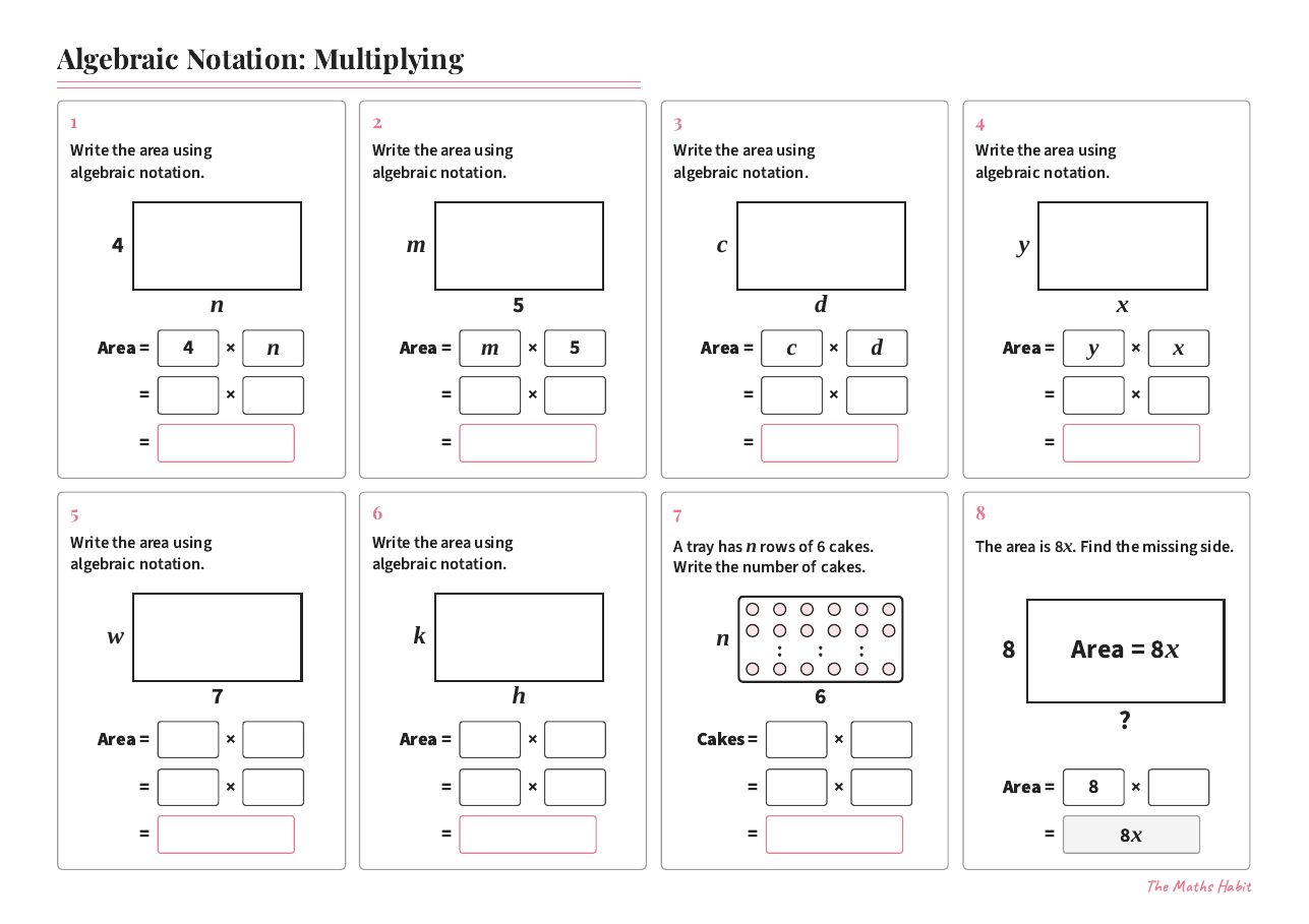 Algebraic notation: multiplying, first page