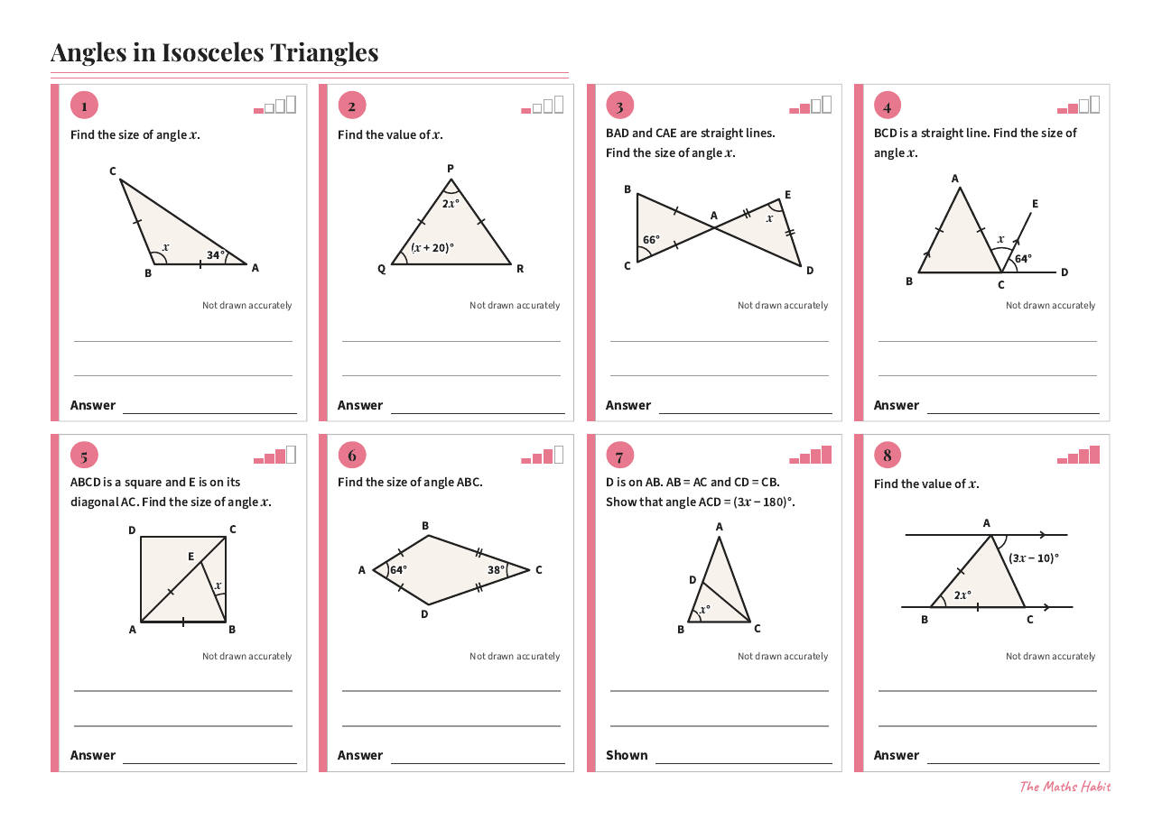 Angles in isosceles triangles, Extend, first page