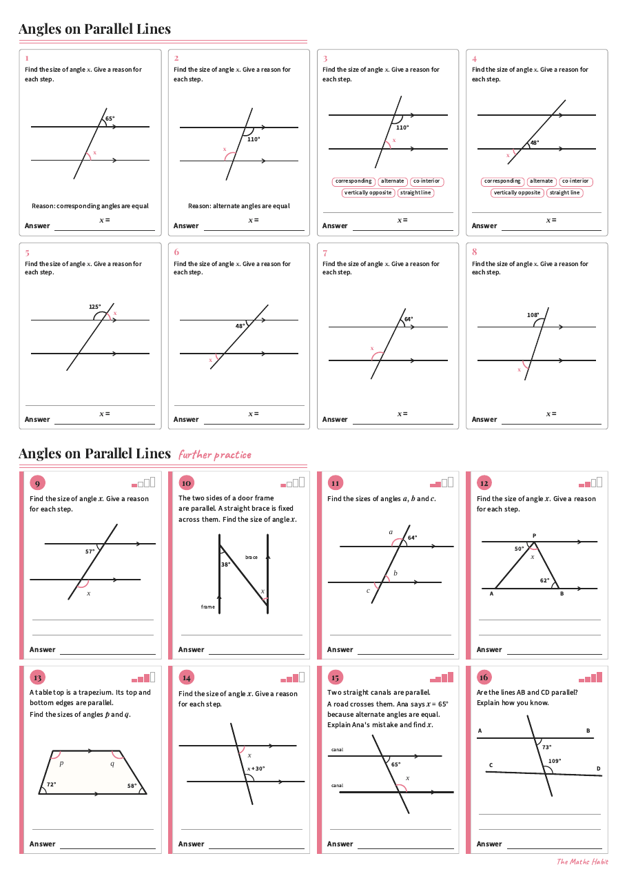 Angles on parallel lines, first page