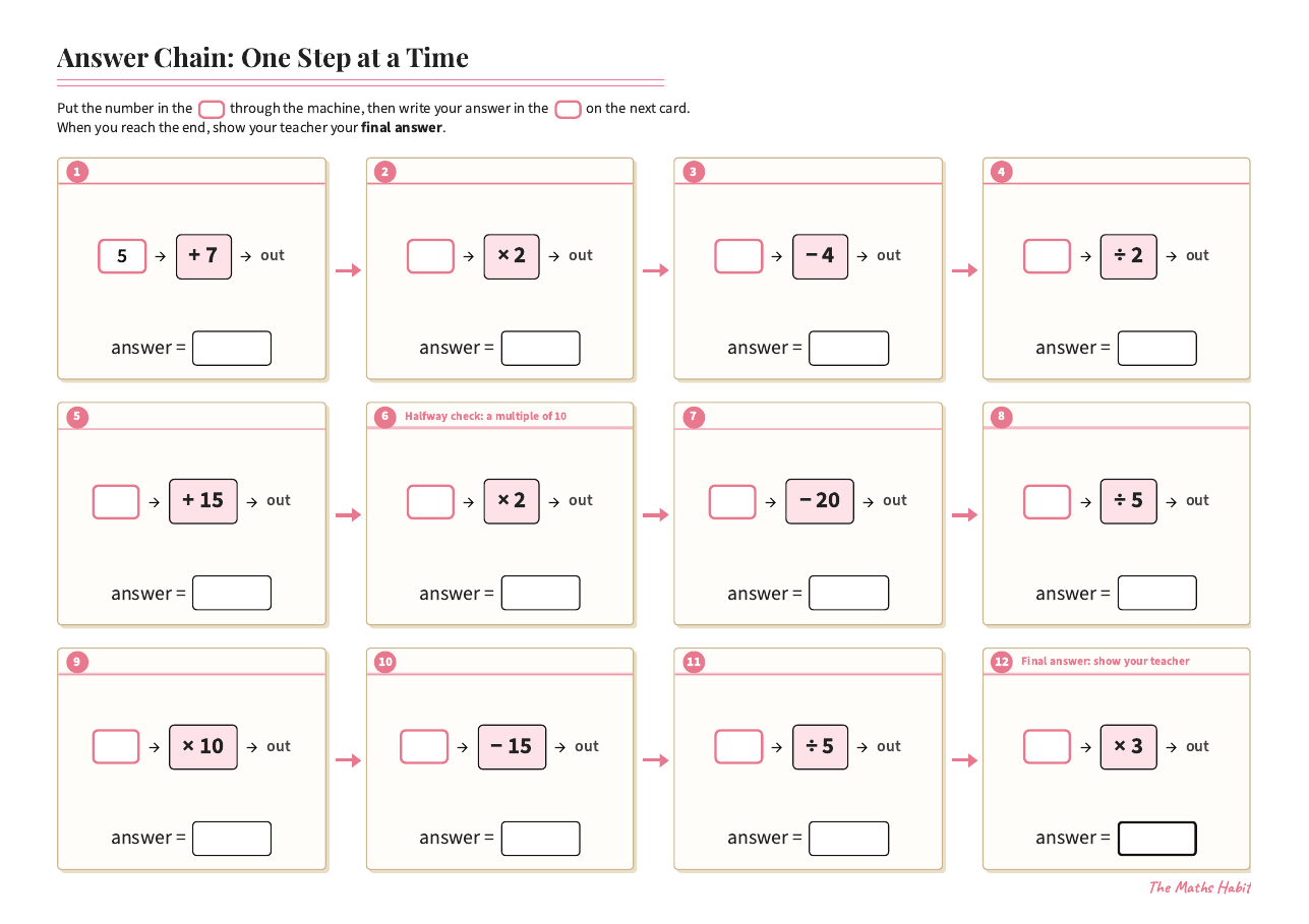 Answer chain: one step at a time, first page