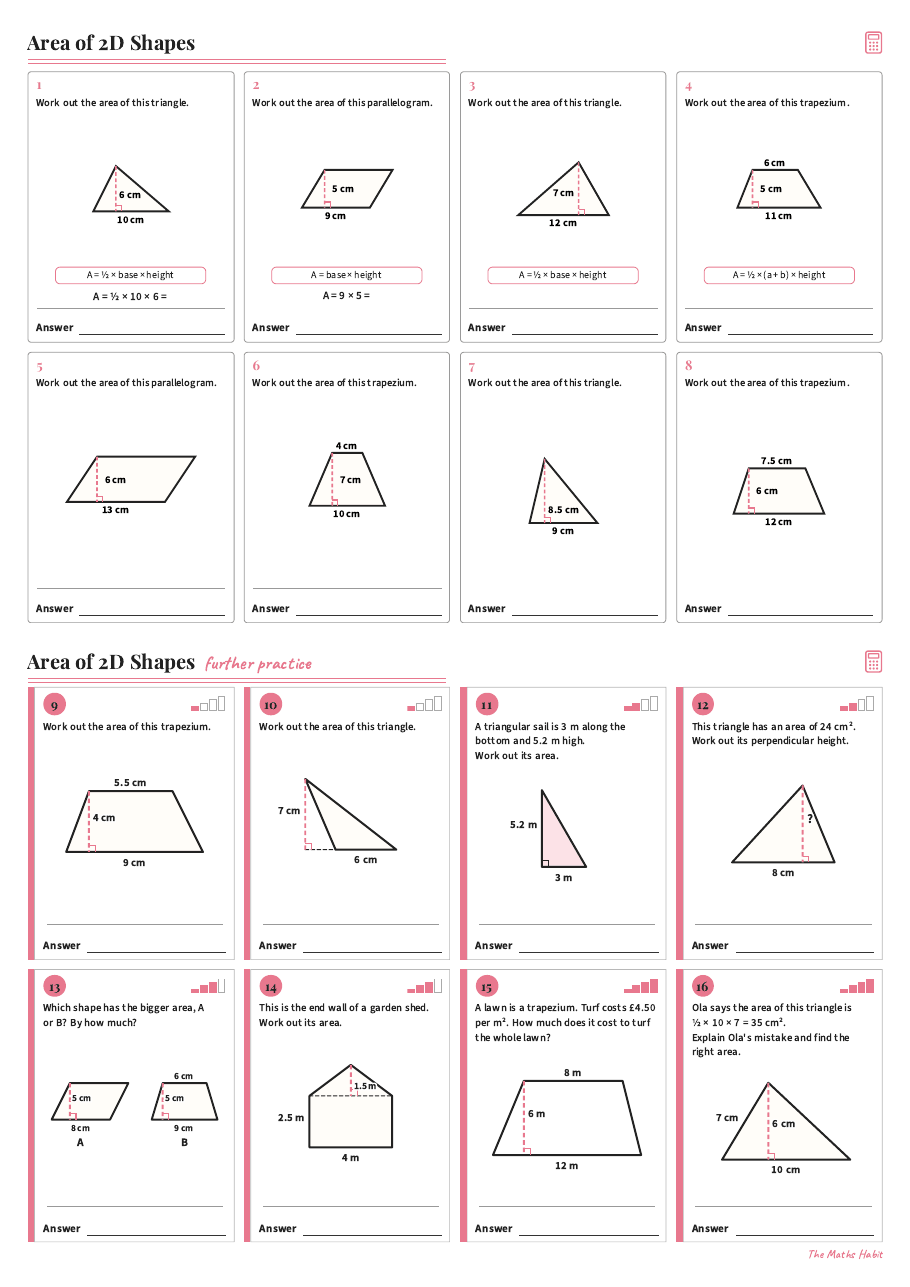Area of 2D shapes, first page
