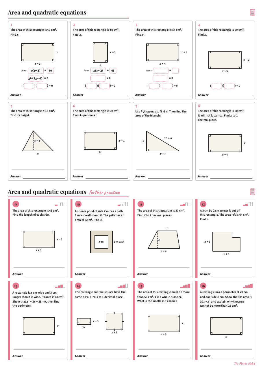 Area and quadratic equations, first page