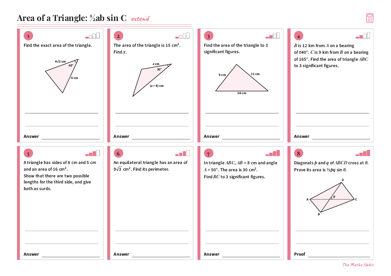 Area of a triangle: ½ab sin C, Extend, first page
