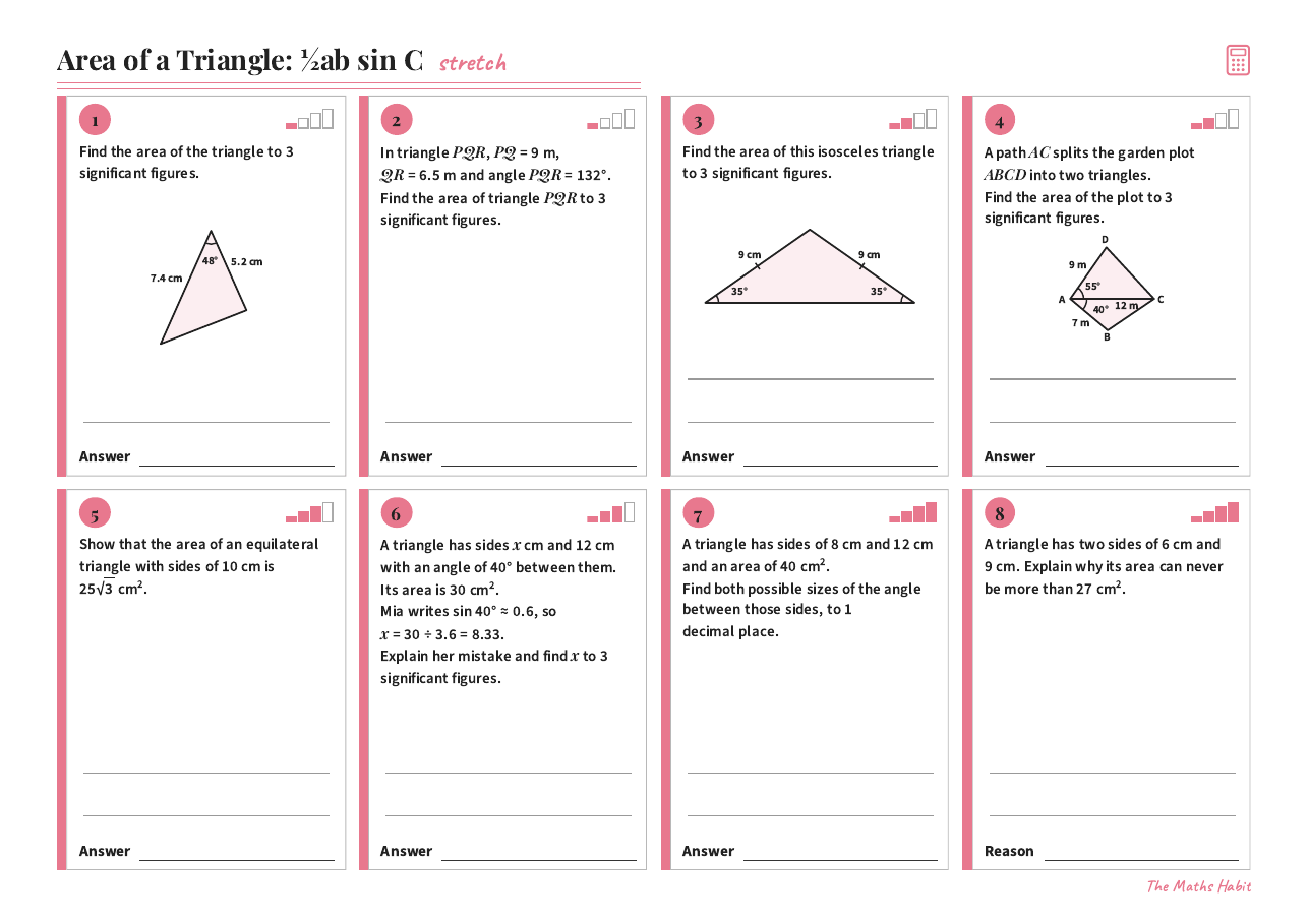 Area of a triangle: ½ab sin C, Stretch, first page
