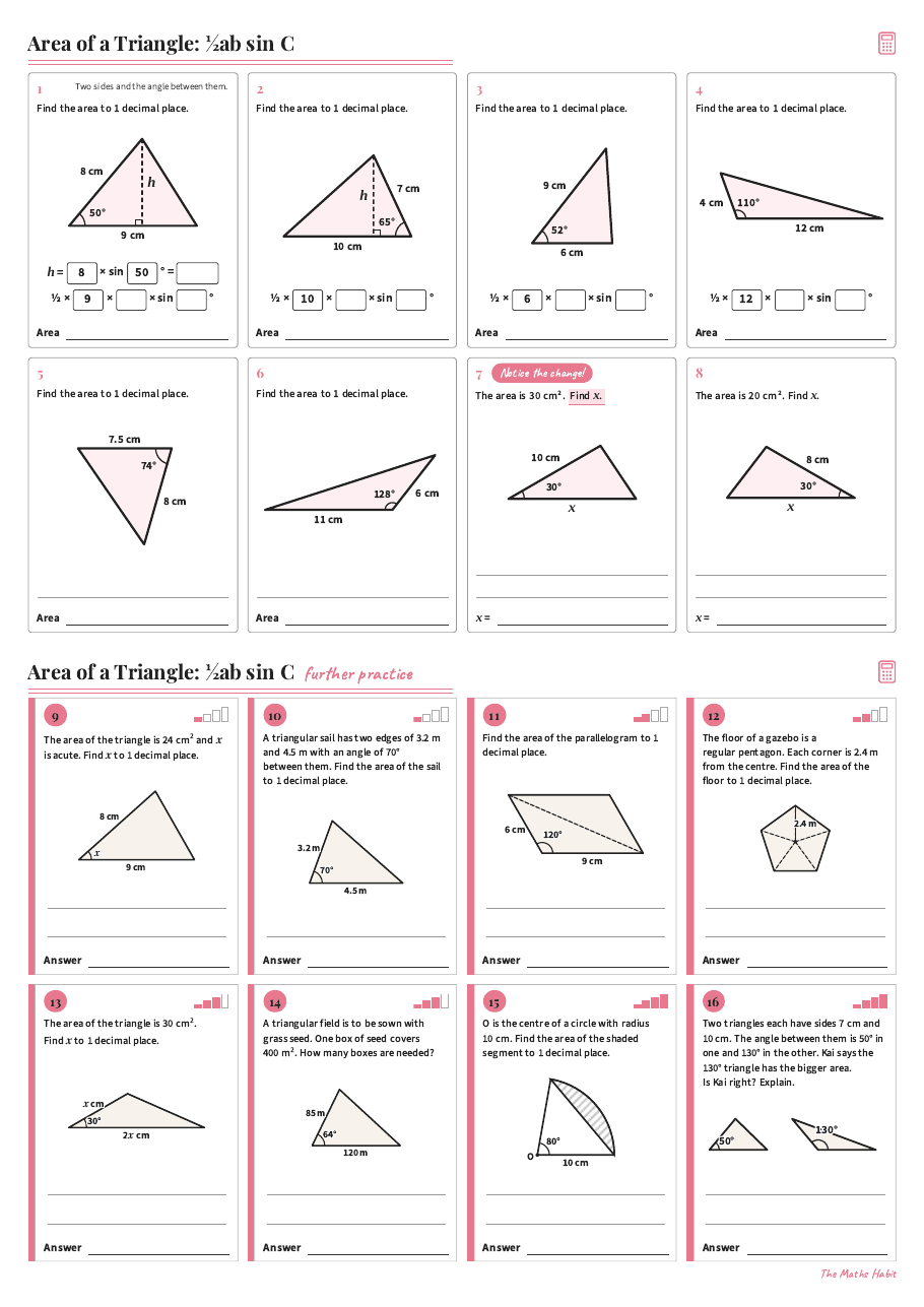 Area of a triangle: ½ab sin C, first page