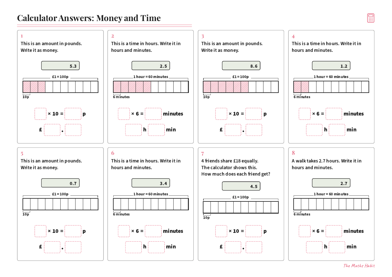 Calculator answers: money and time, first page