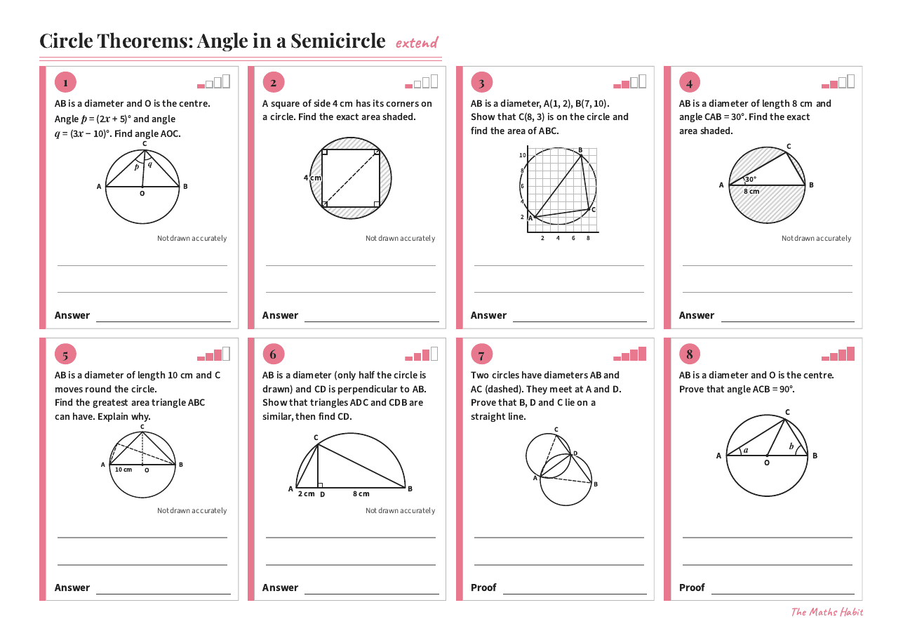 Circle theorems: angle in a semicircle, Extend, first page