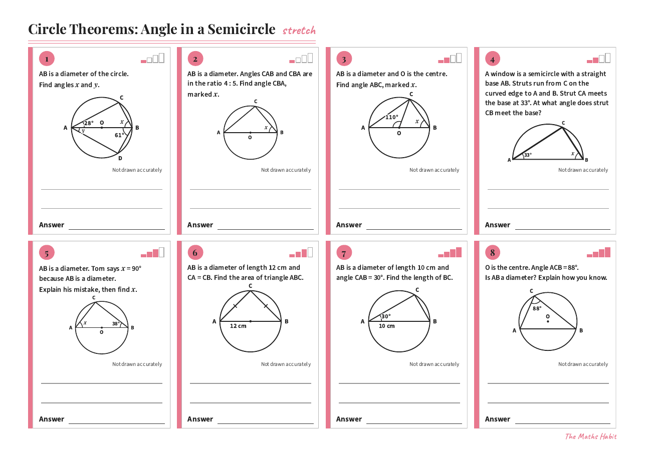 Circle theorems: angle in a semicircle, Stretch, first page