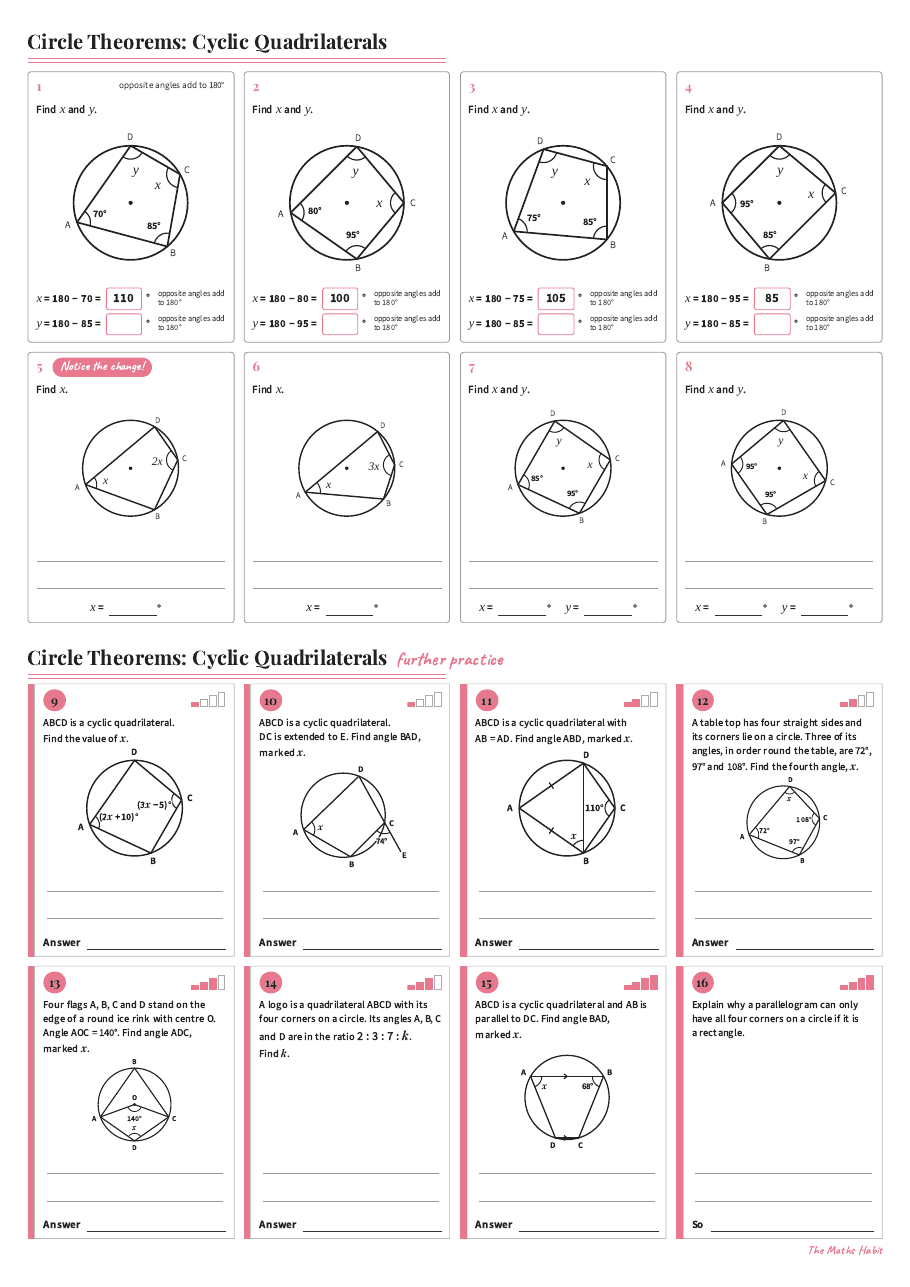 Circle theorems: cyclic quadrilaterals, first page