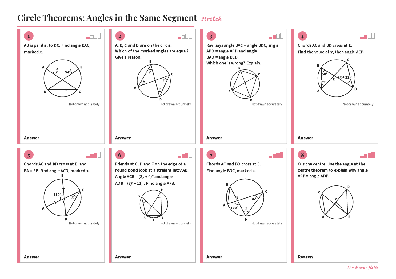 Circle theorems: angles in the same segment, Stretch, first page