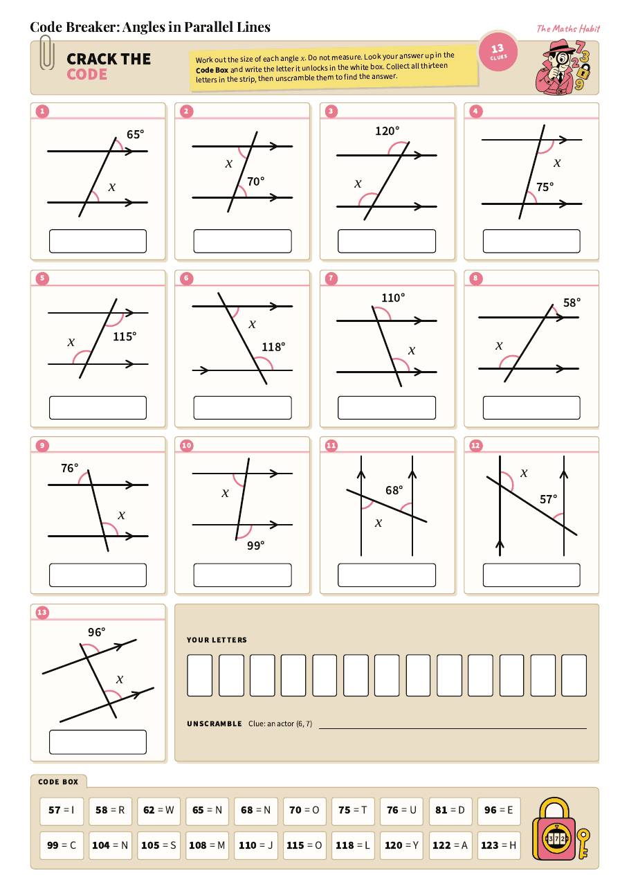 Code breaker: angles in parallel lines, first page