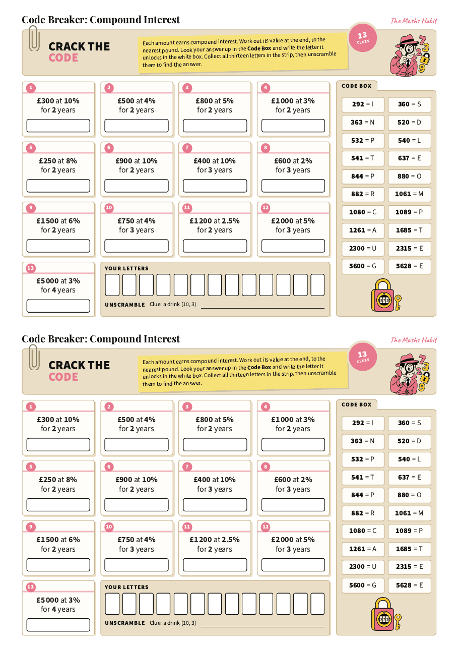Code breaker: compound interest, first page