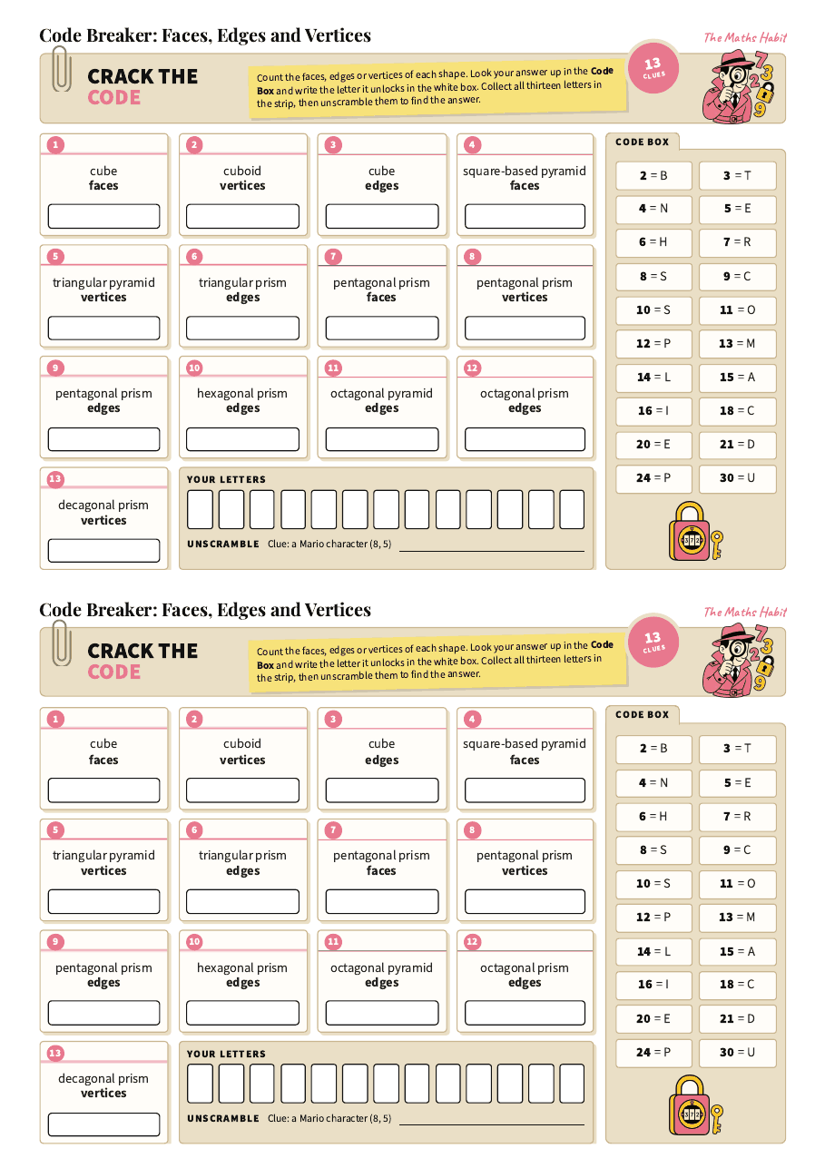 Code breaker: faces, edges and vertices, first page
