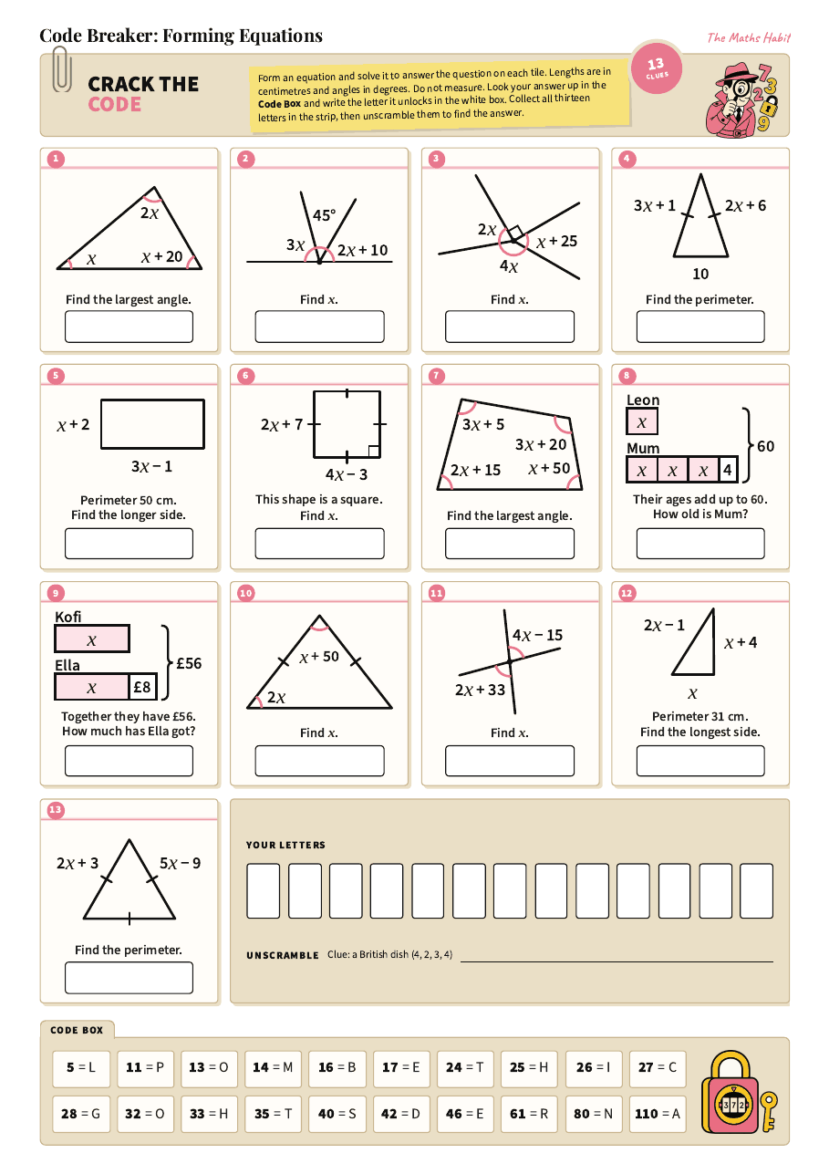 Code breaker: forming equations, first page