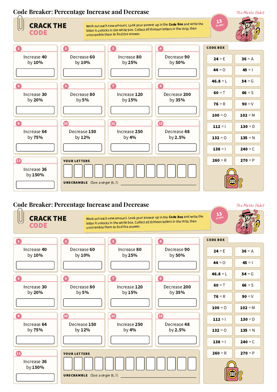Code breaker: percentage increase and decrease, first page