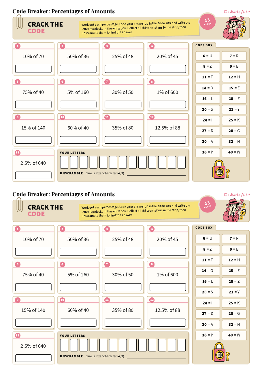 Code breaker: percentages of amounts, first page