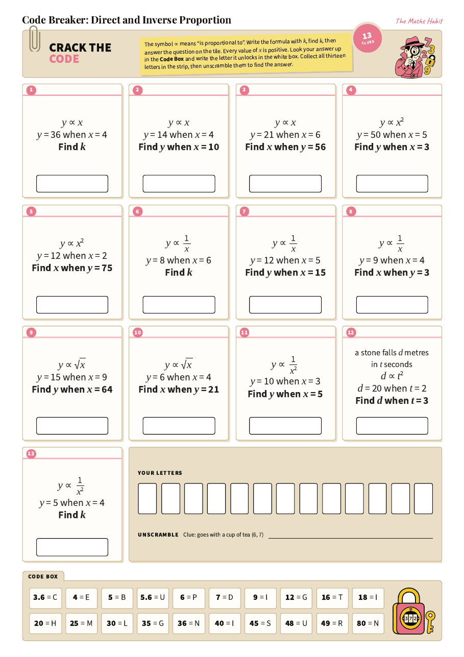 Code breaker: direct and inverse proportion, first page