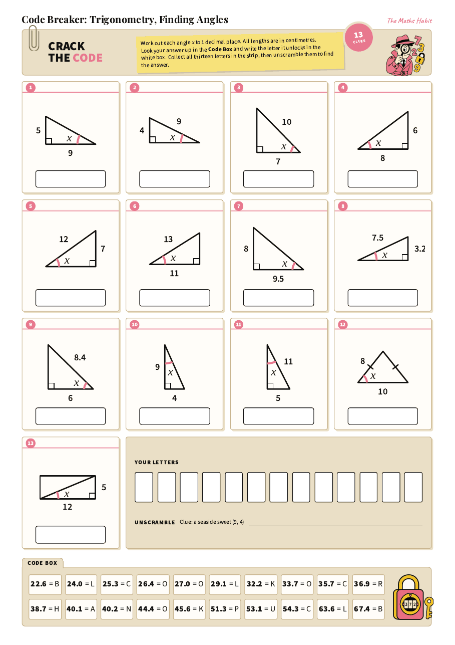 Code breaker: trigonometry, finding angles, first page