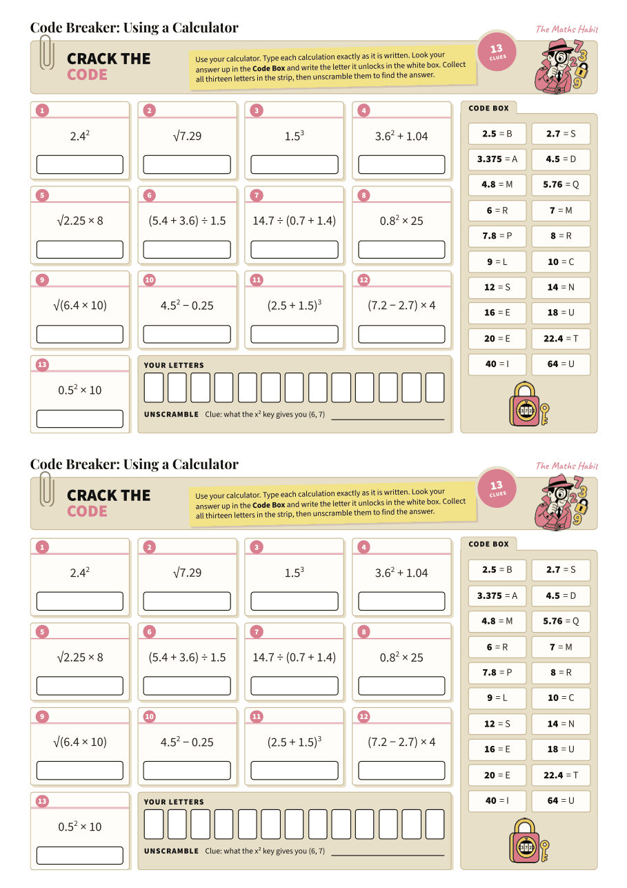 Code breaker: using a calculator, first page