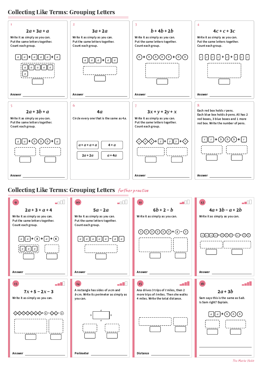 Collecting like terms: grouping letters, first page