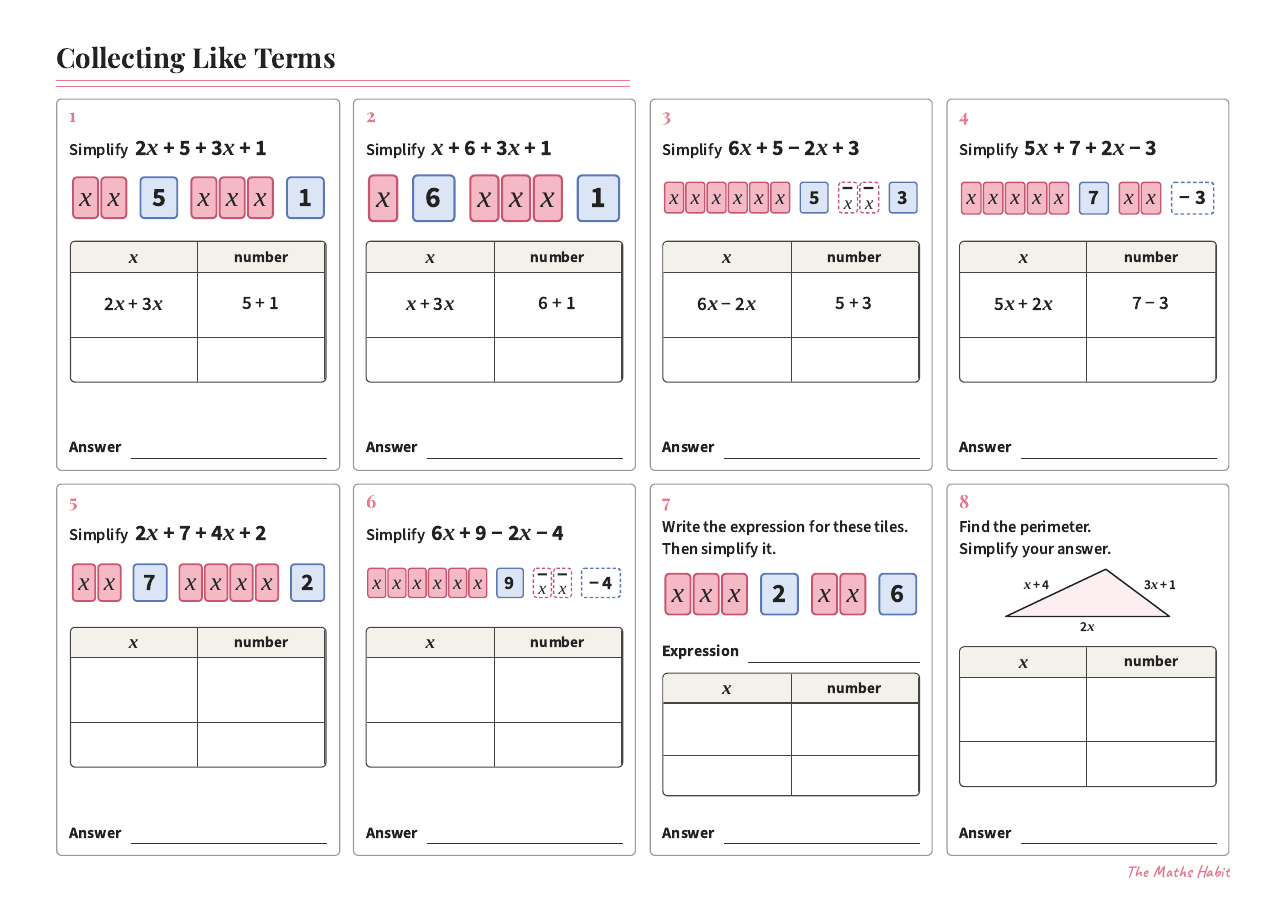 Collecting like terms, first page