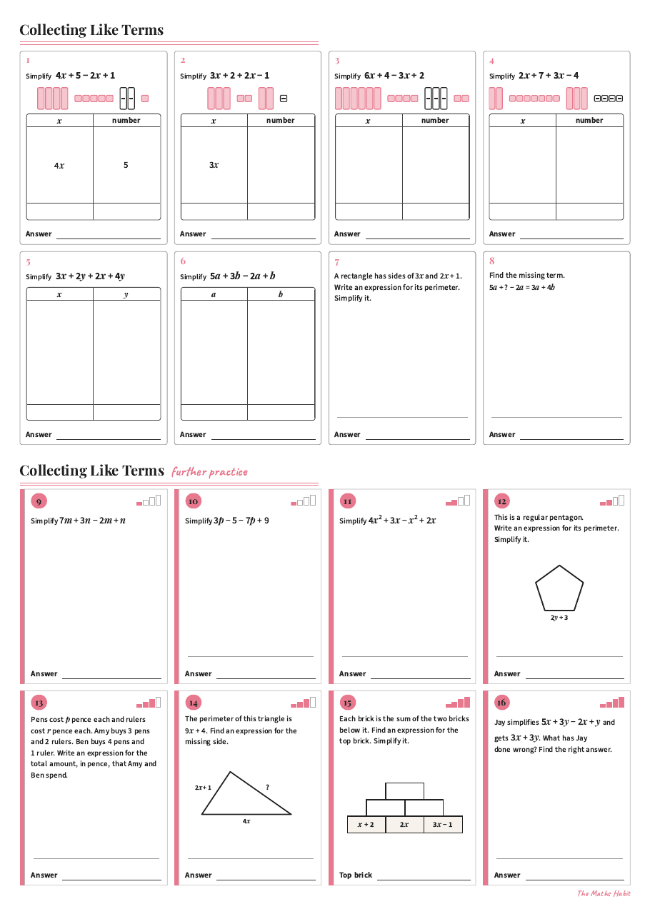Collecting like terms, first page