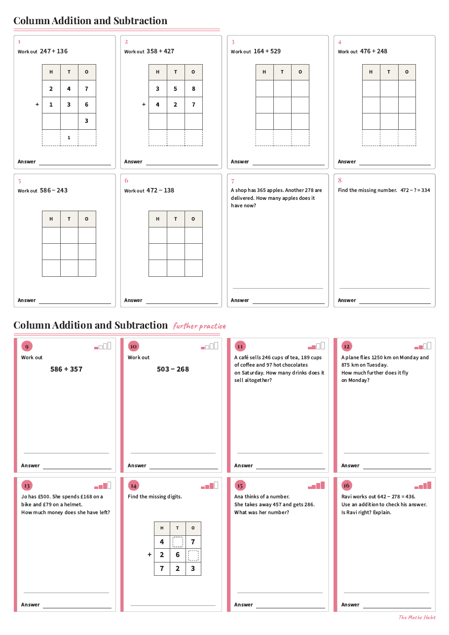 Column addition and subtraction, first page
