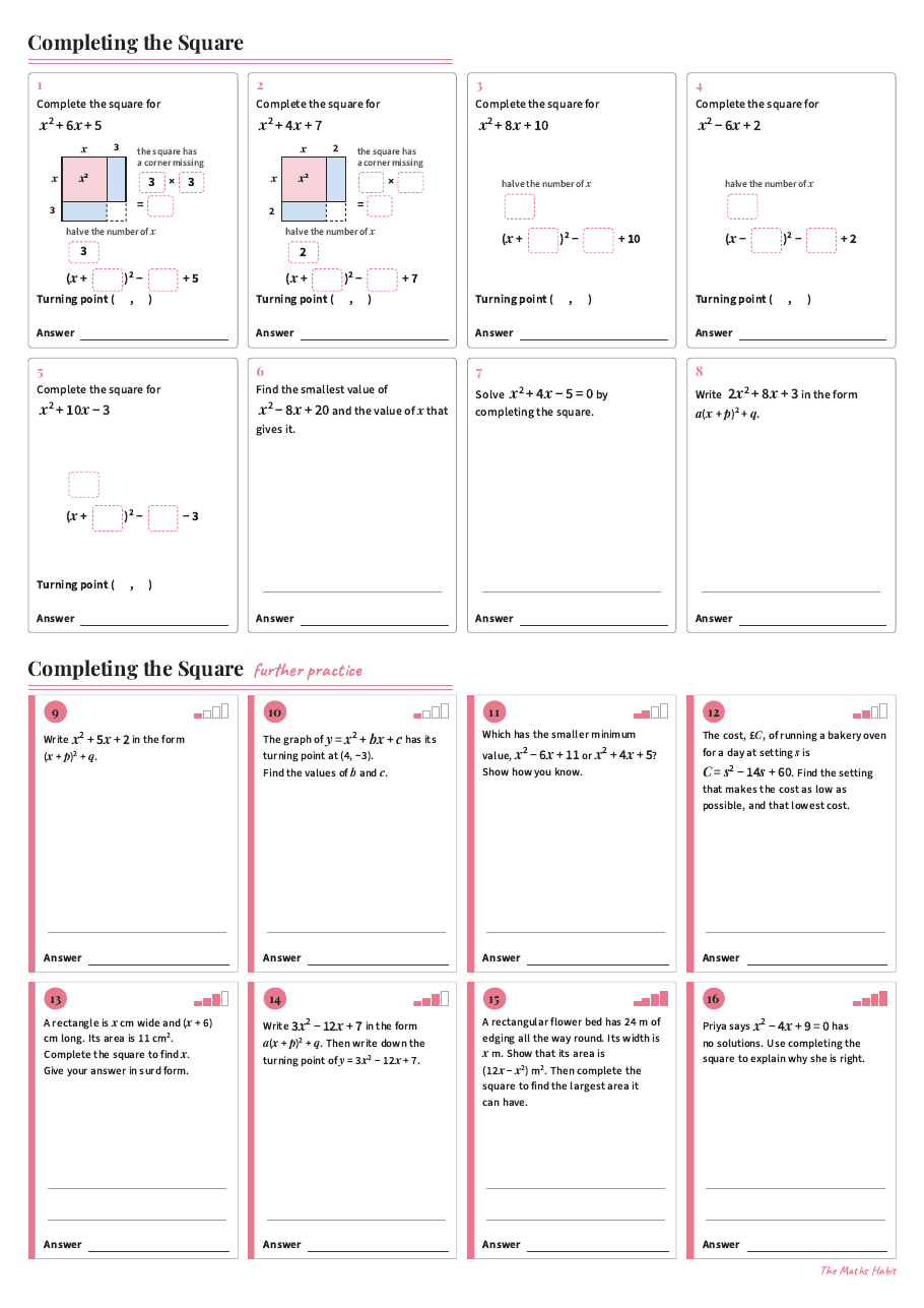 Completing the square, first page