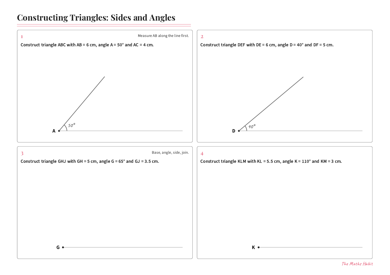Constructing triangles: sides and angles, first page