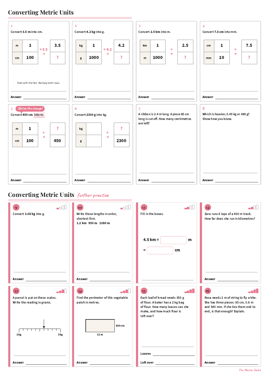 Converting metric units, first page