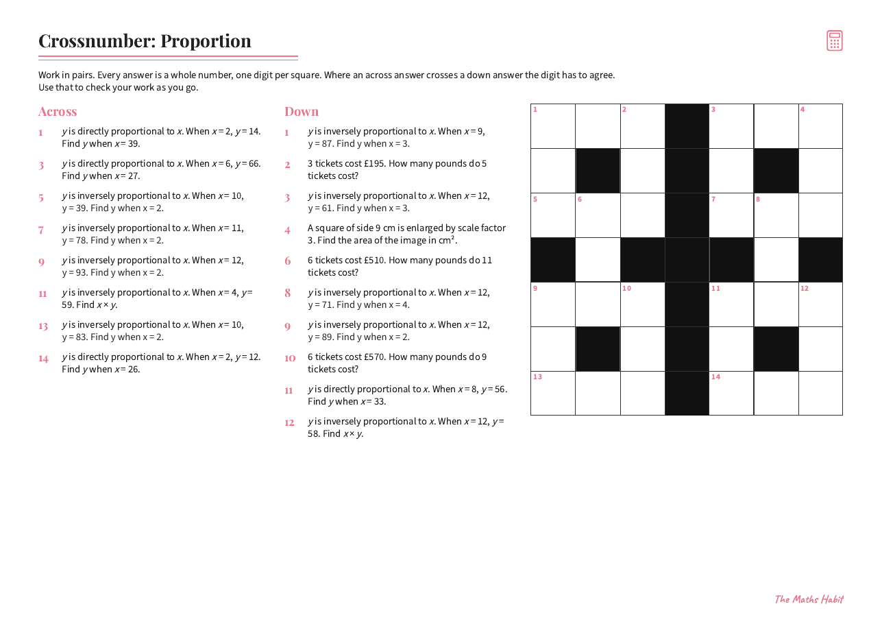 Crossnumber: proportion, first page