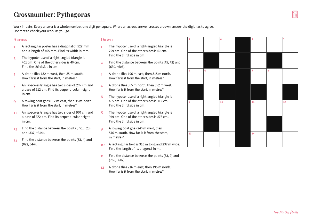 Crossnumber: Pythagoras, first page