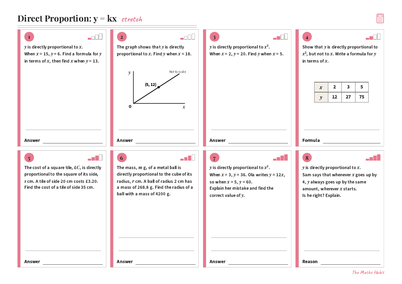 Direct proportion: y = kx, Stretch, first page