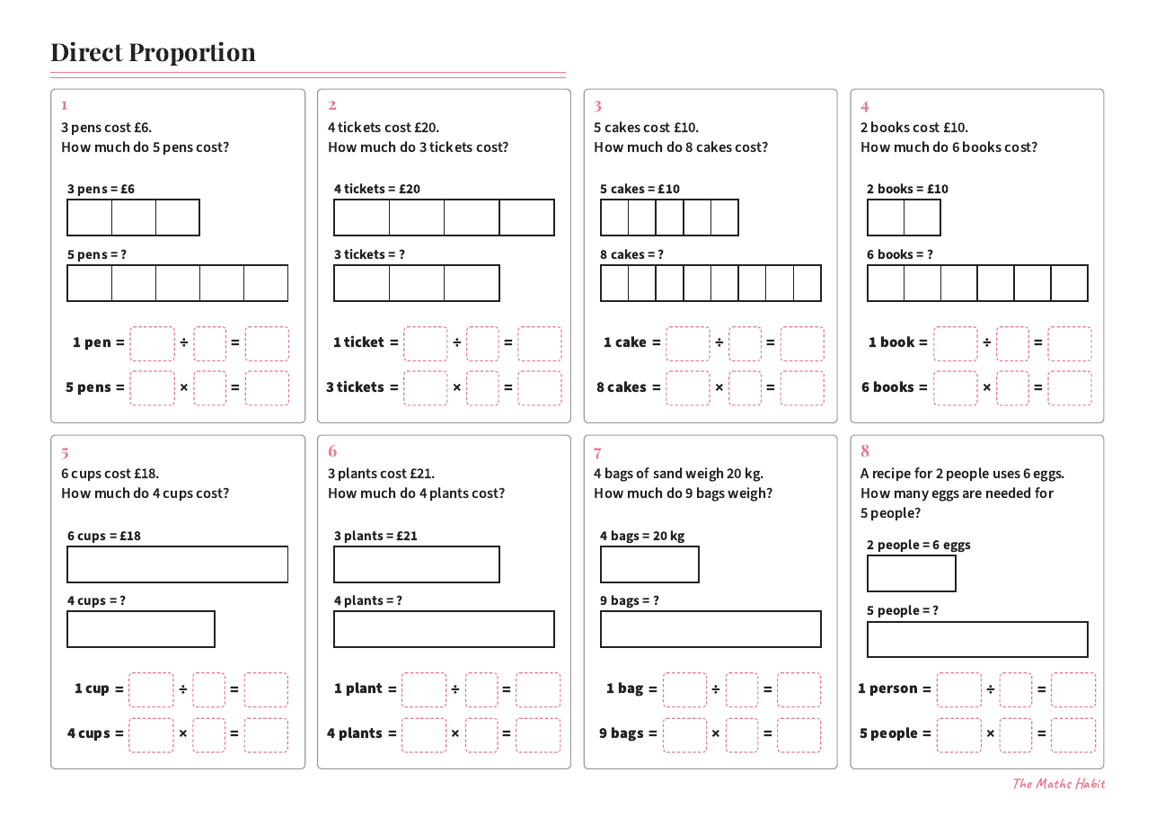Direct proportion: bar models & scaling, first page