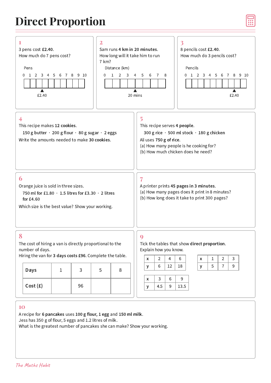 Direct proportion: bar models & scaling, first page