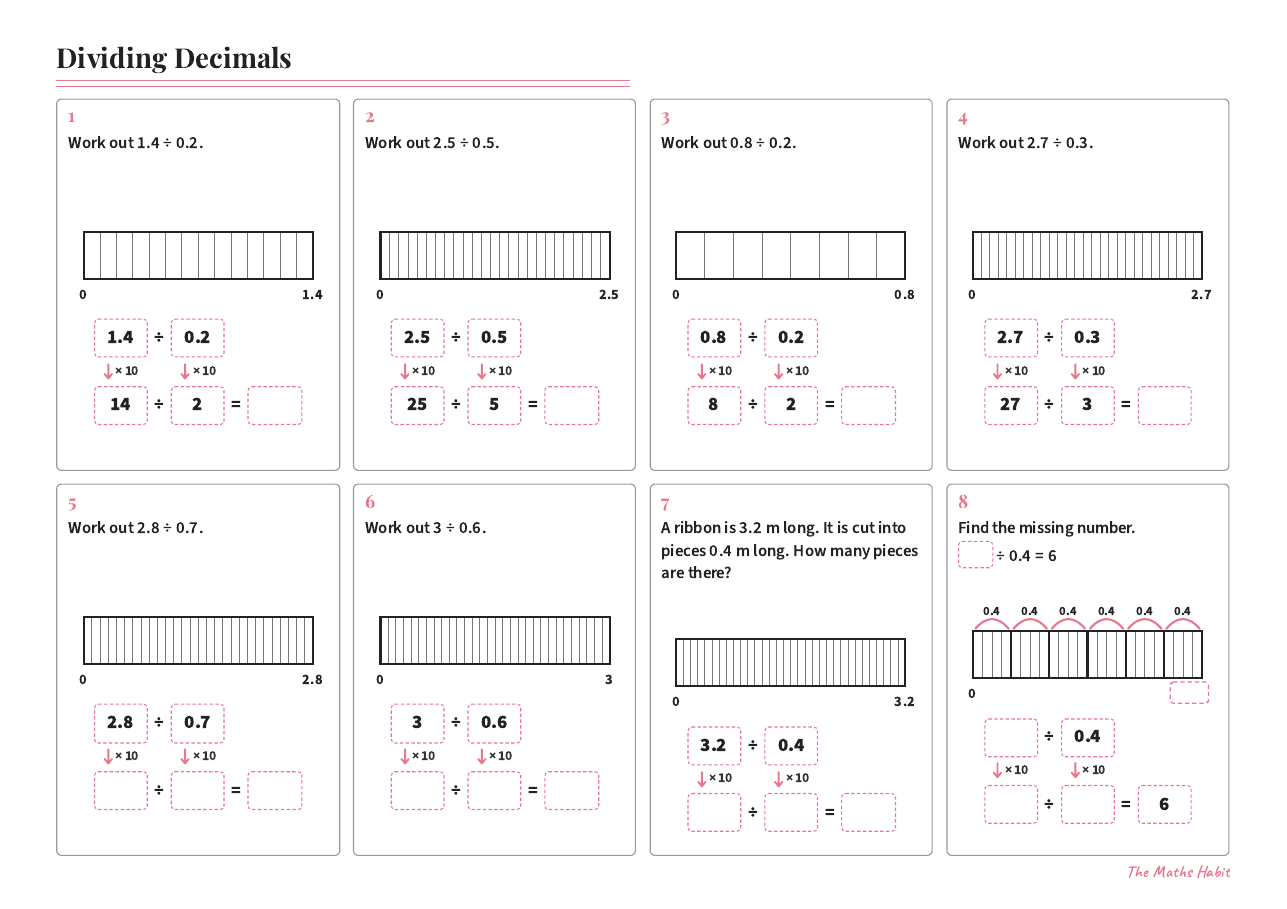 Dividing decimals, first page