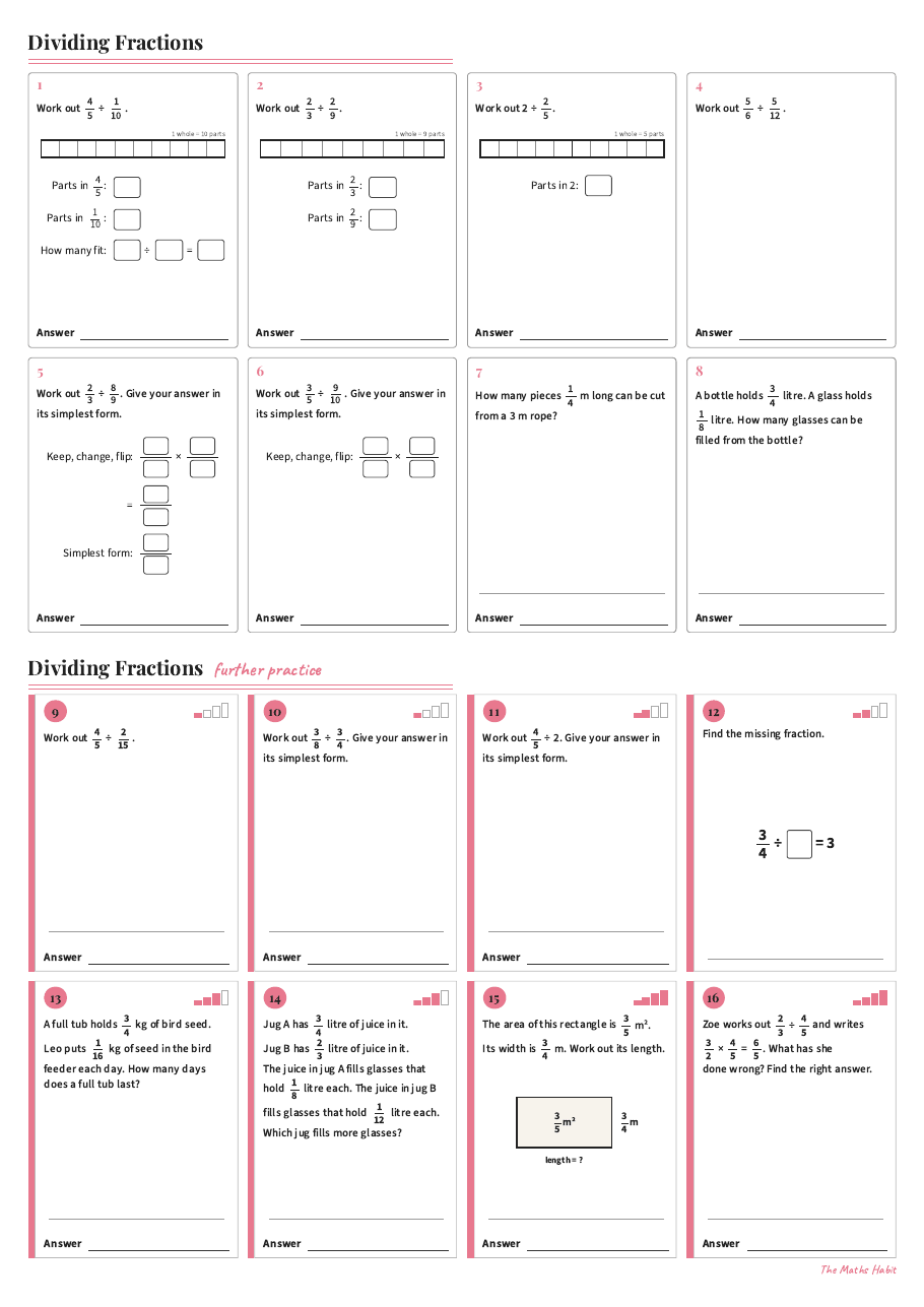Dividing fractions, first page
