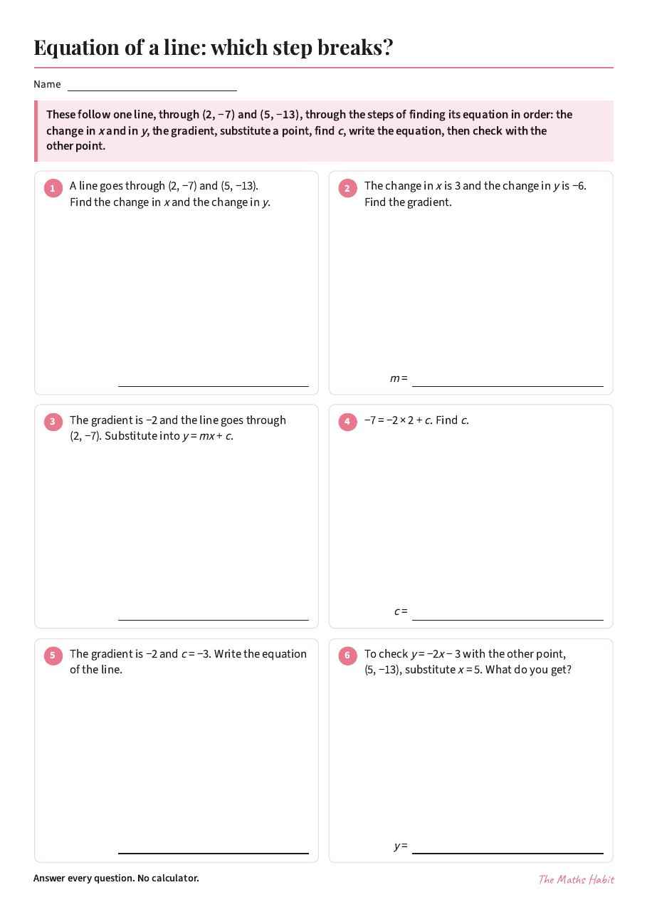 Equation of a line: which step breaks?, first page