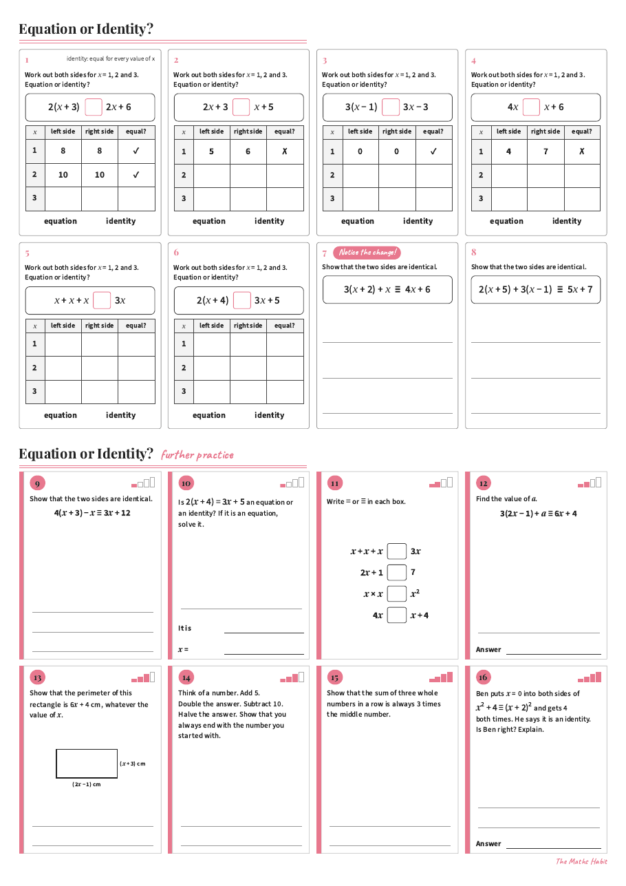 Equation or identity?, first page