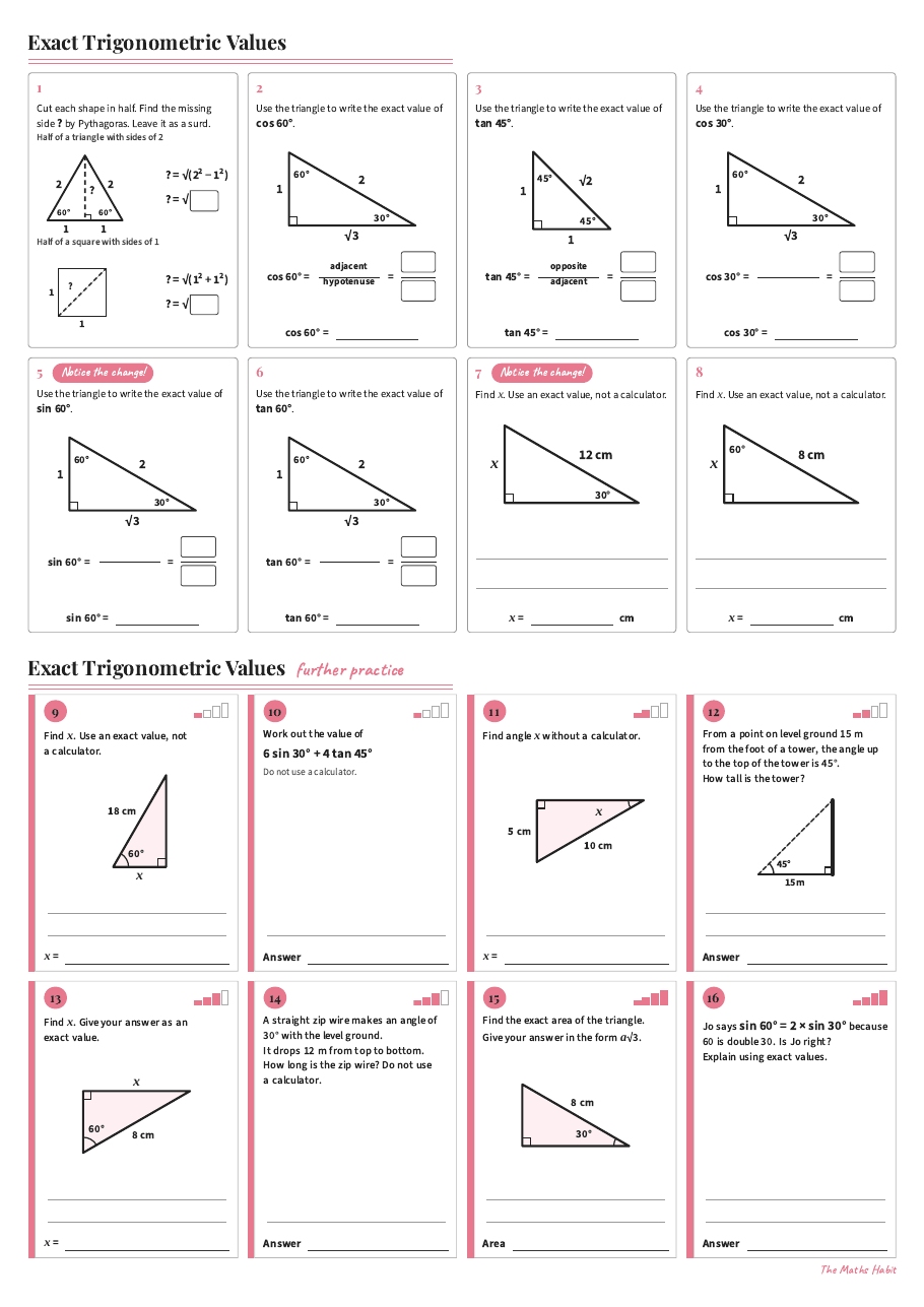 Exact trigonometric values, first page