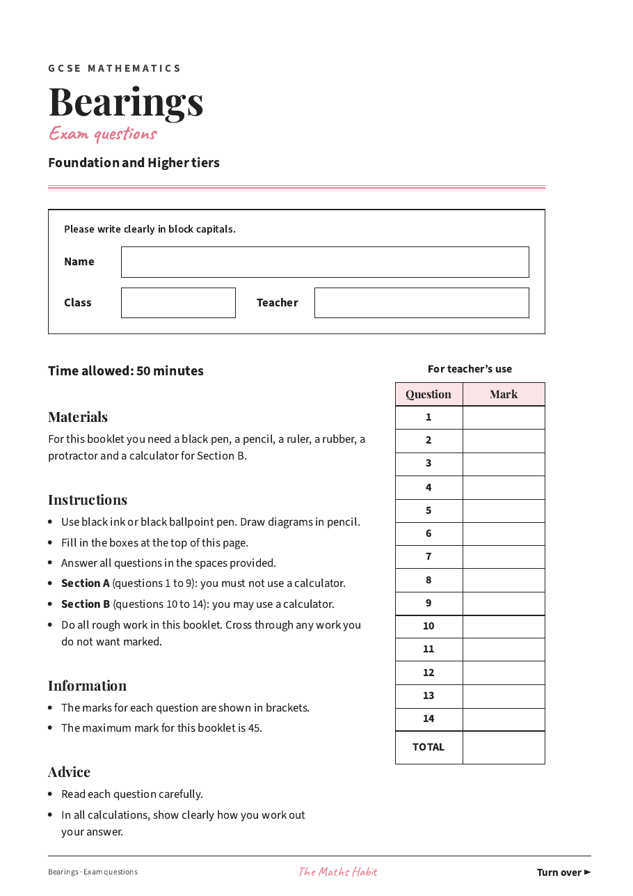 Bearings: exam questions, first page