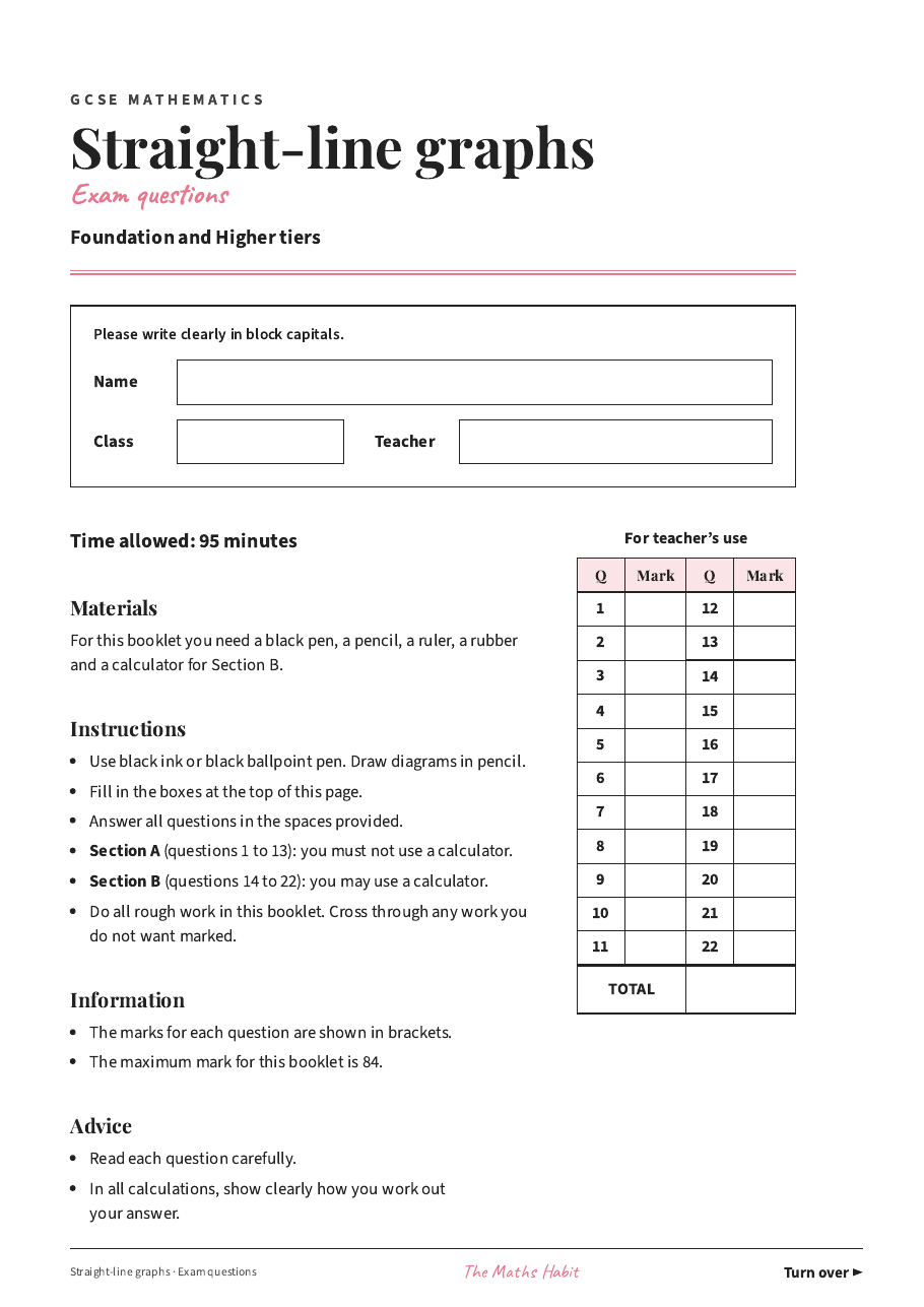 Straight-line graphs: exam questions, first page