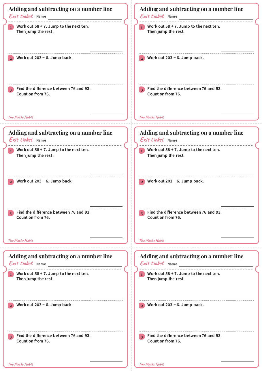 Adding and subtracting on a number line, exit tickets