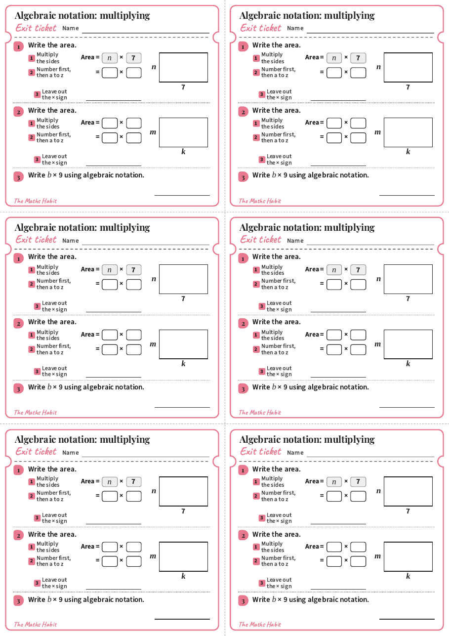 Algebraic notation: multiplying, exit tickets