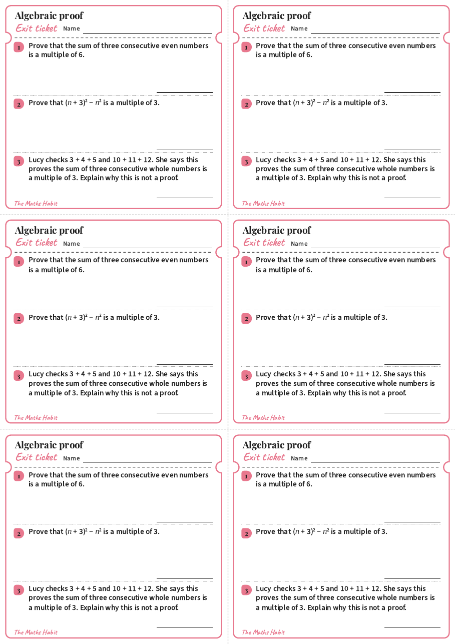 Algebraic proof, exit tickets