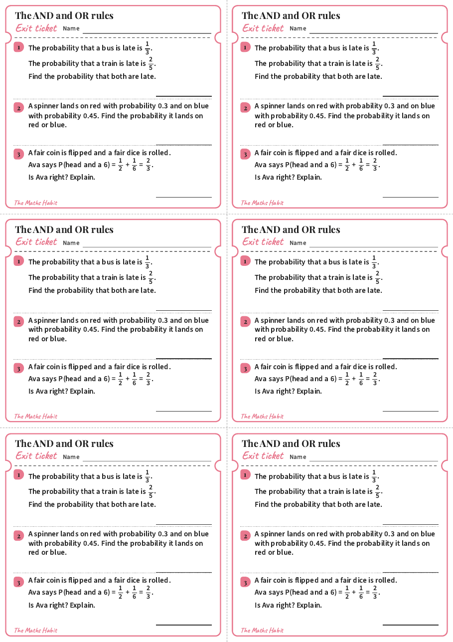 Exit ticket: The AND and OR rules, first page