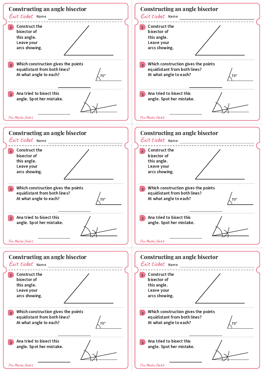 Constructing an angle bisector, exit tickets