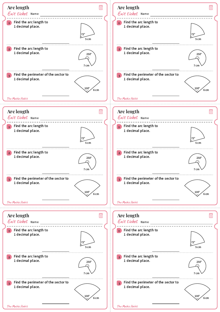 Arc length, exit tickets