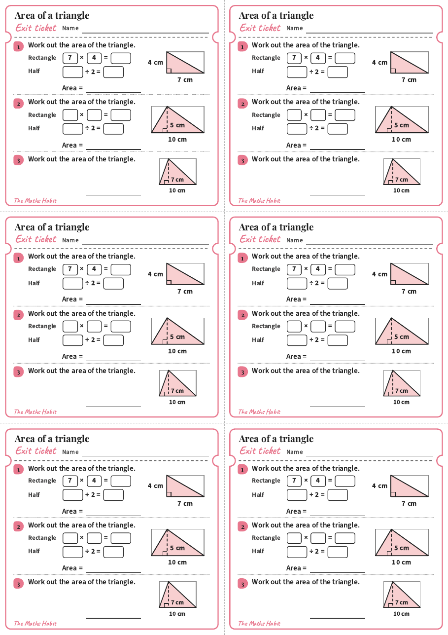 Exit ticket: Area of a triangle, first page